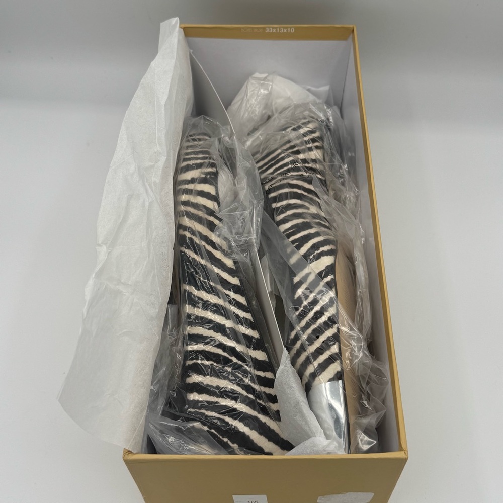 Michael Kors Paxton Leather Calf Hair Zebra Flats with Silver Tone Accents NIB - Picture 10 of 11